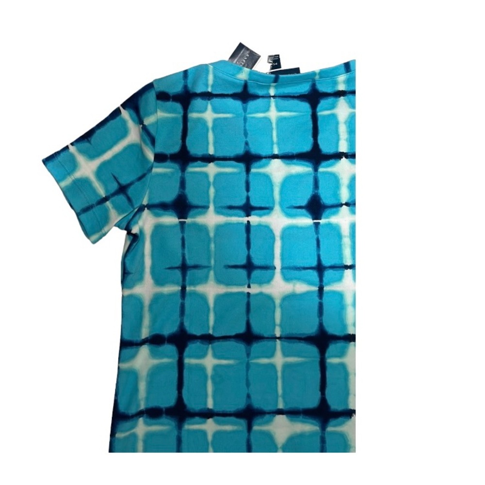 Karen Scott V-neck Front 4 buttons Short Sleeve Top Blue Navy White Stripes - Picture 10 of 13